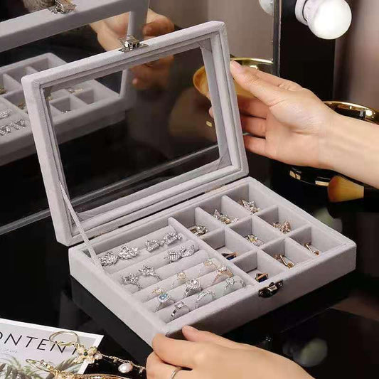 Jewellery Organiser Box with Velvet Clear Lid