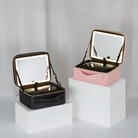 LED Makeup Organizer with Adjustable Dividers Mirror