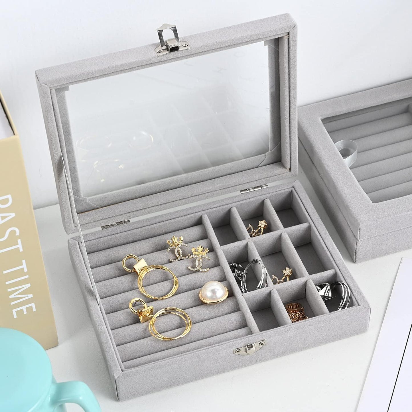 Jewellery Organiser Box with Velvet Clear Lid