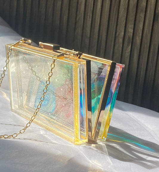 The Galaxy theme transparent Hand Clutch with chain