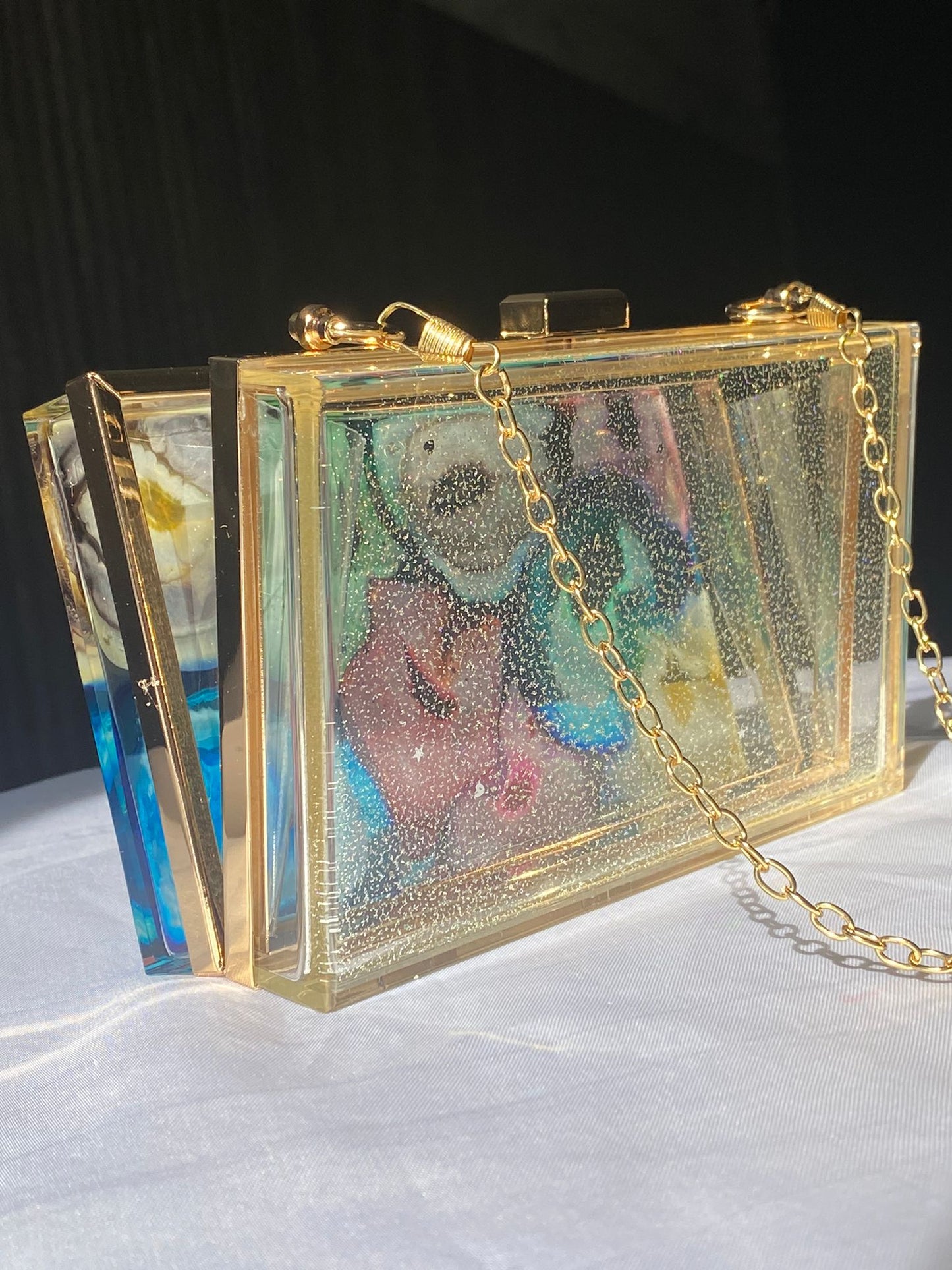 The Galaxy theme transparent Hand Clutch with chain