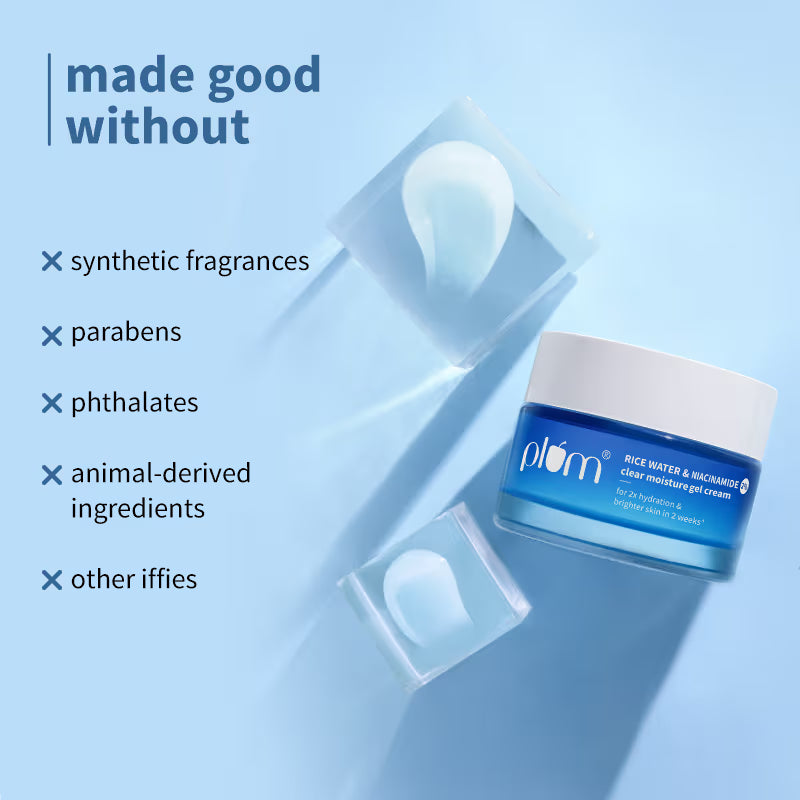 Plum 2% Niacinamide And Rice Water Moisturiser - Lightweight Gel Cream For Oil-Free Hydration