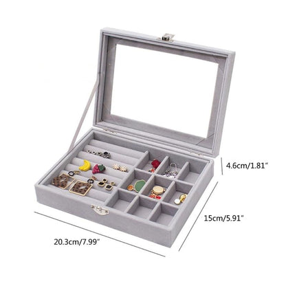 Jewellery Organiser Box with Velvet Clear Lid