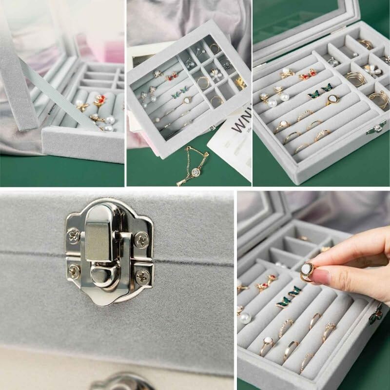 Jewellery Organiser Box with Velvet Clear Lid