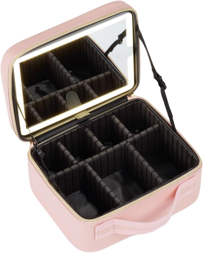LED Makeup Organizer with Adjustable Dividers Mirror