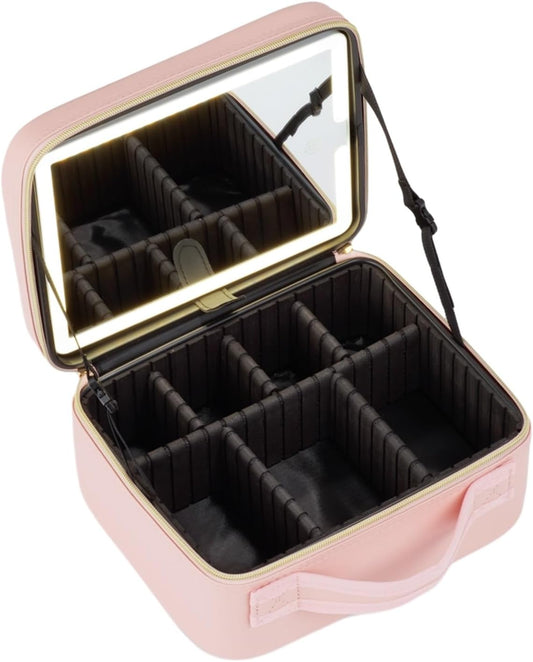 LED Makeup Organizer with Adjustable Dividers Mirror