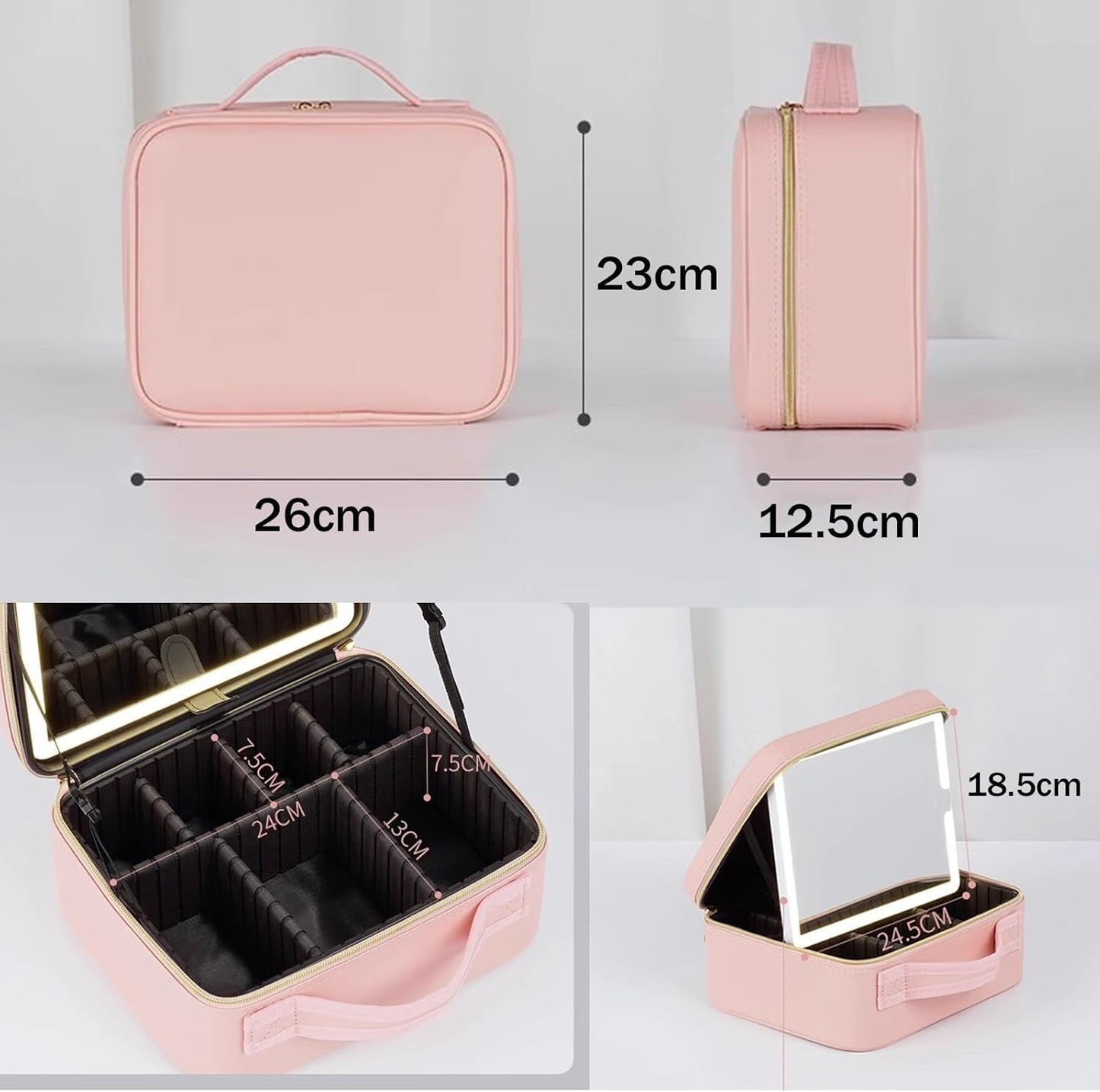 LED Makeup Organizer with Adjustable Dividers Mirror
