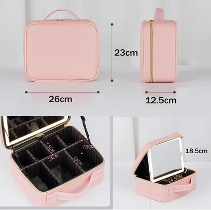 LED Makeup Organizer with Adjustable Dividers Mirror