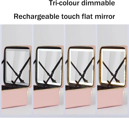 LED Makeup Organizer with Adjustable Dividers Mirror