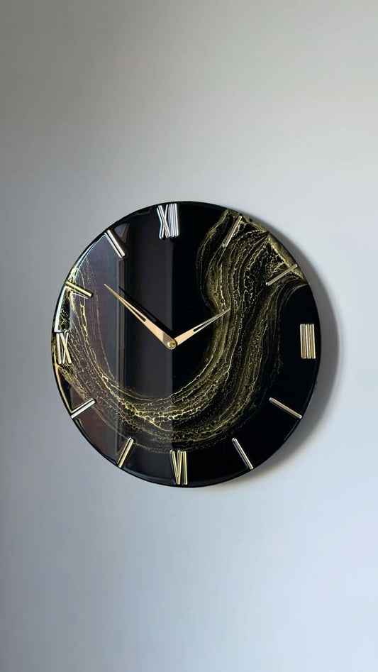 Resin Clock Black with Golden effects