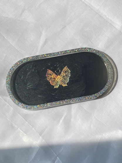 Resin Tray Black colour with multicolour butterfly theme