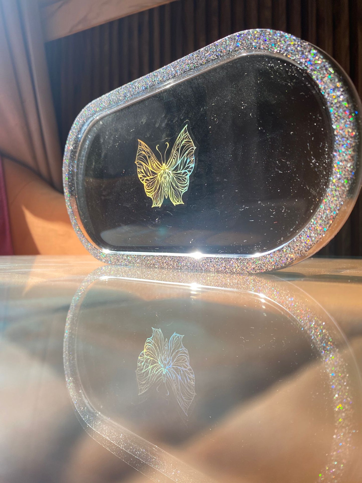 Resin Tray Black colour with multicolour butterfly theme