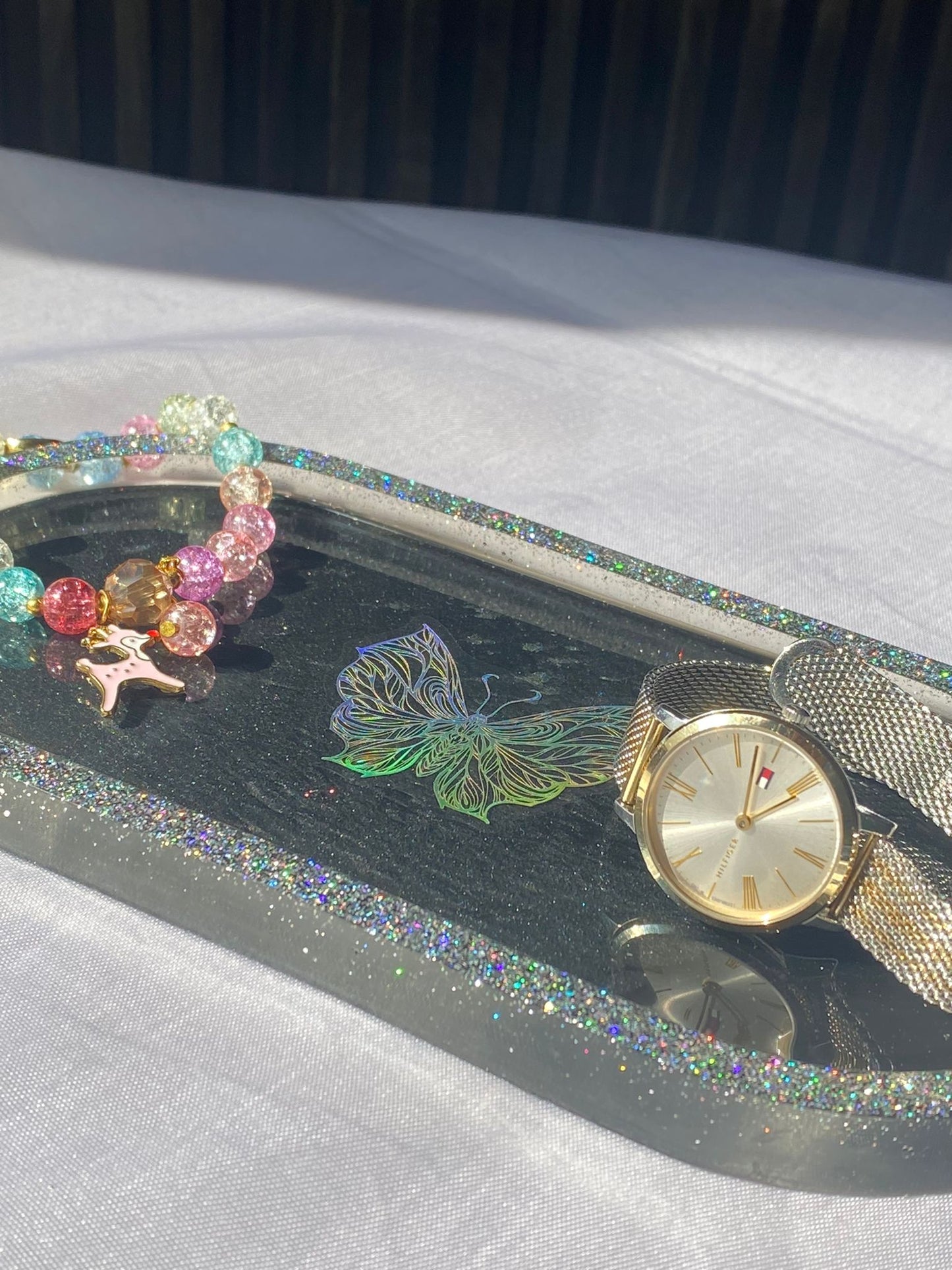 Resin Tray Black colour with multicolour butterfly theme