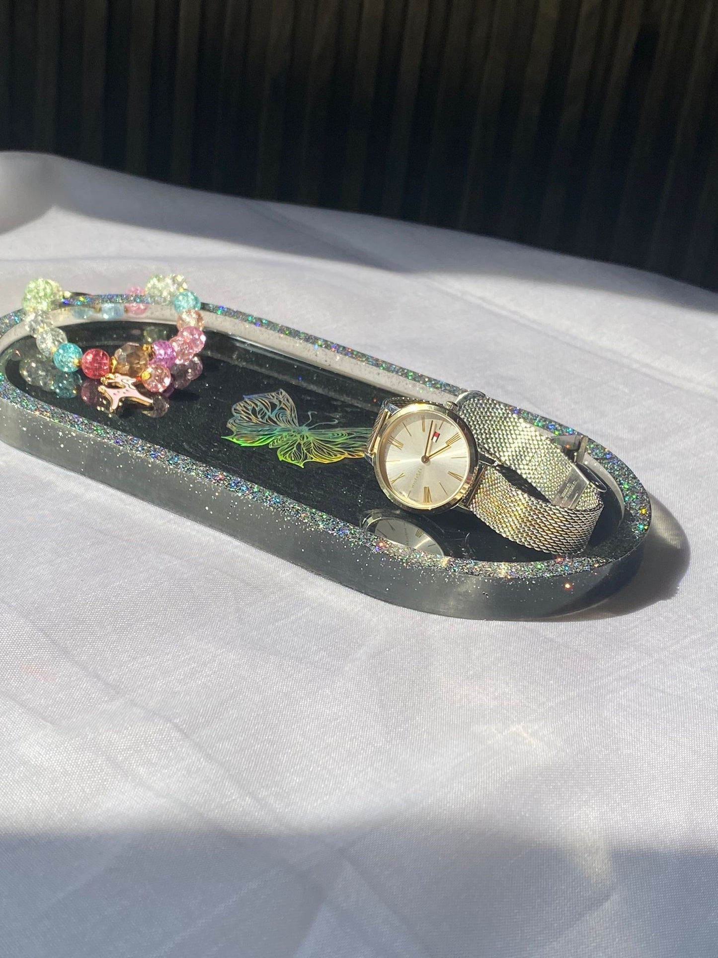 Resin Tray Black colour with multicolour butterfly theme