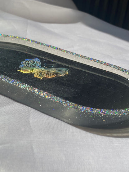 Resin Tray Black colour with multicolour butterfly theme