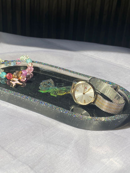 Resin Tray Black colour with multicolour butterfly theme