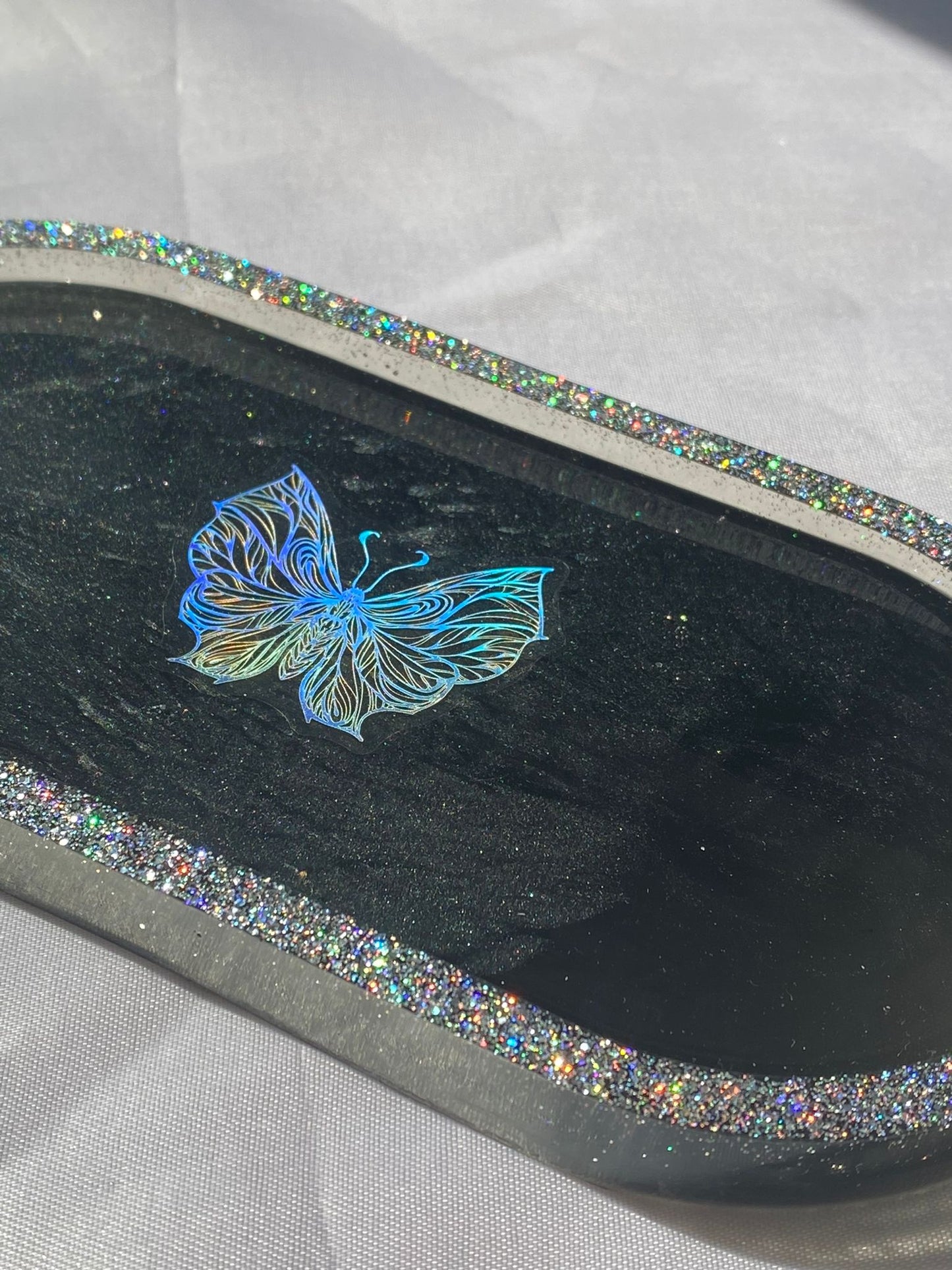 Resin Tray Black colour with multicolour butterfly theme