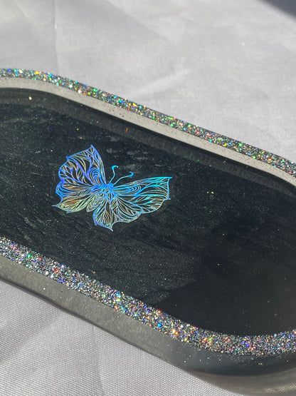 Resin Tray Black colour with multicolour butterfly theme