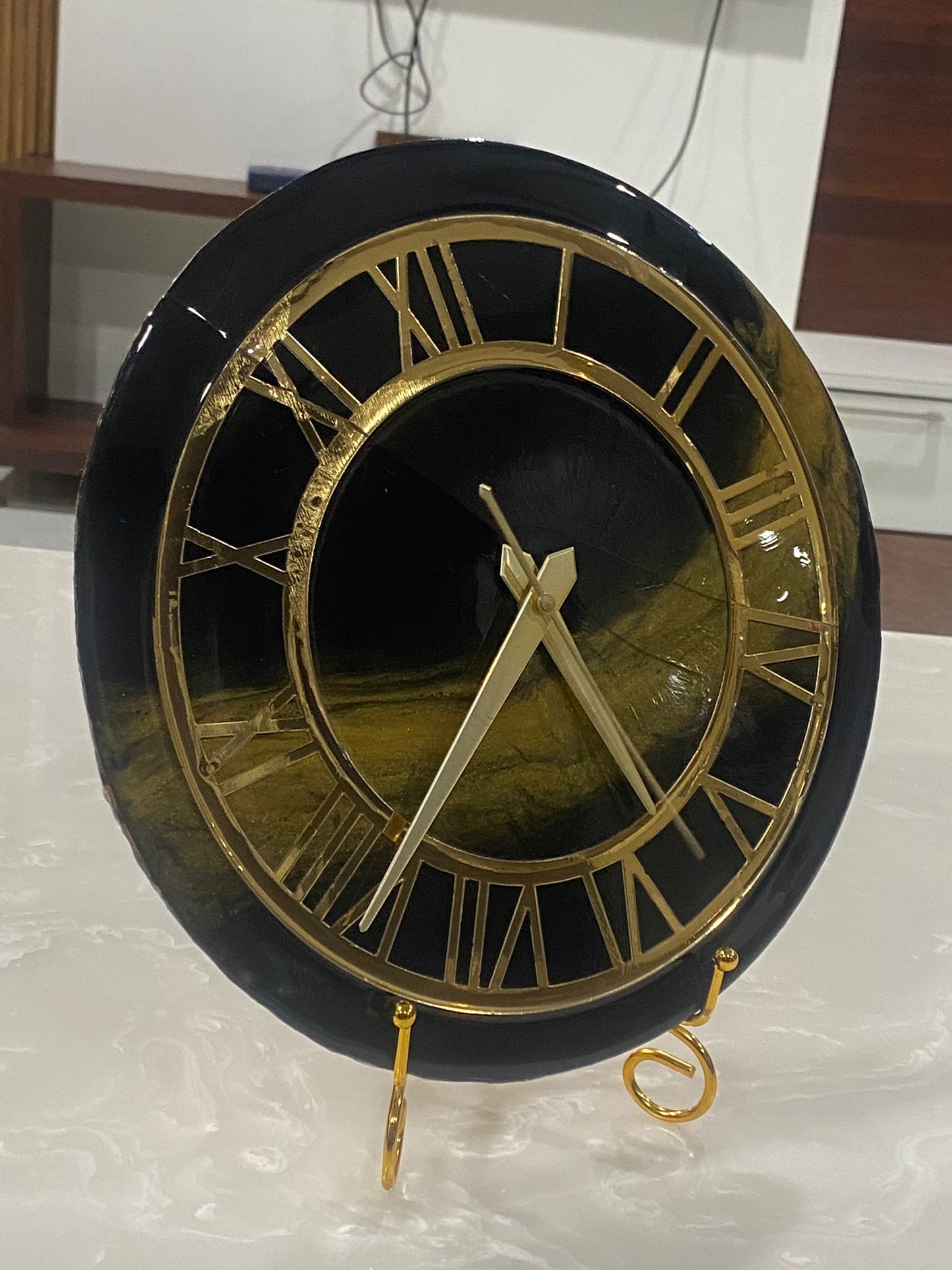 Resin Clock Black theme with Golden milky way touch