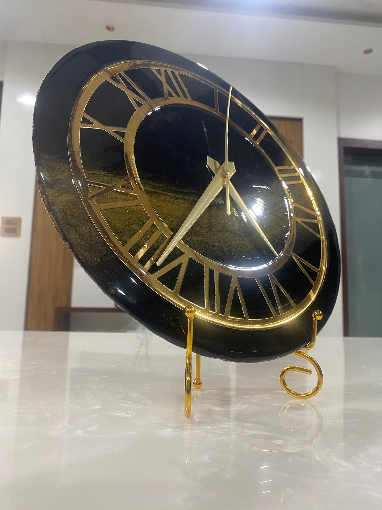 Resin Clock Black theme with Golden milky way touch