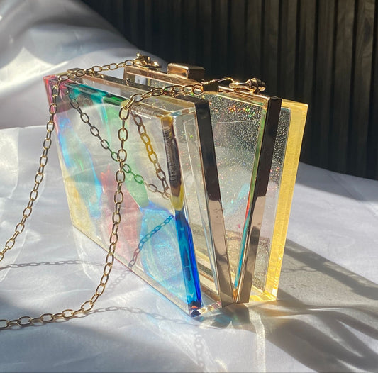 The Galaxy theme transparent Hand Clutch with chain