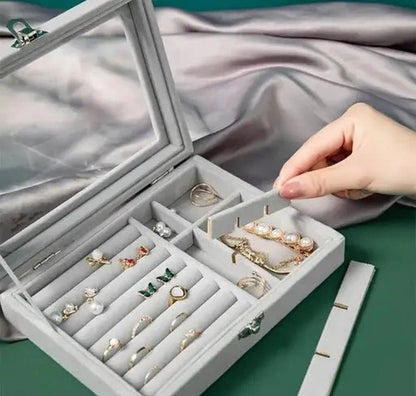 Jewellery Organiser Box with Velvet Clear Lid