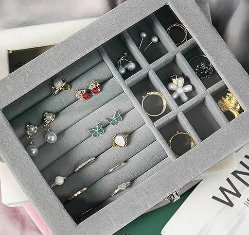 Jewellery Organiser Box with Velvet Clear Lid